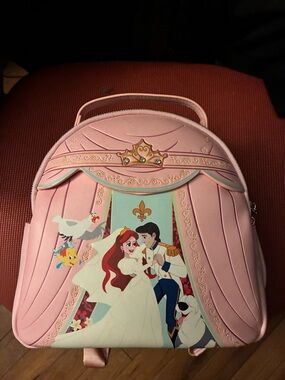Disney Pink Ariel & Prince Charming Mini Backpack with Gold Crown Accent